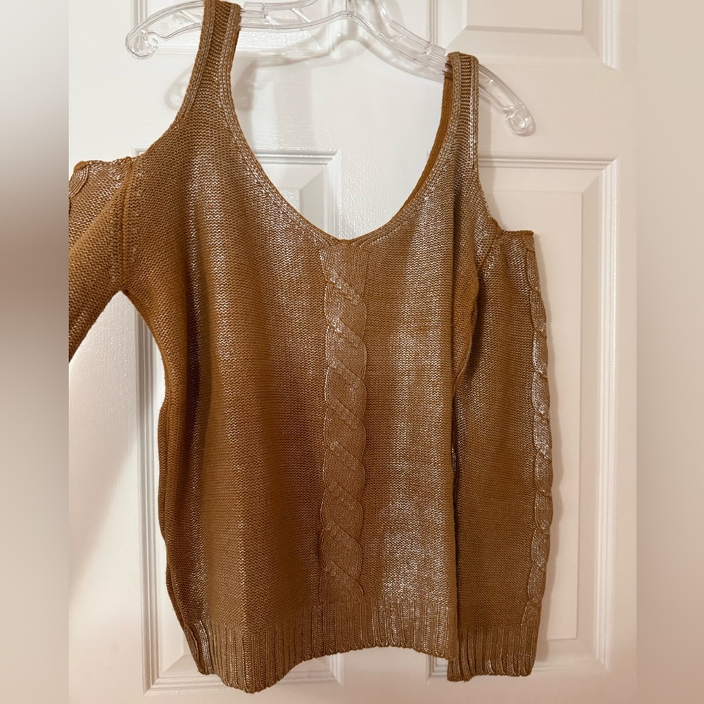 T228- Stylish Brown with silver shimmering V-Neck Sweater